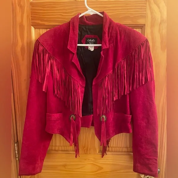 Vintage Red Suede Fringe Jacket, 1980s, so cool! M - Picture 2 of 11